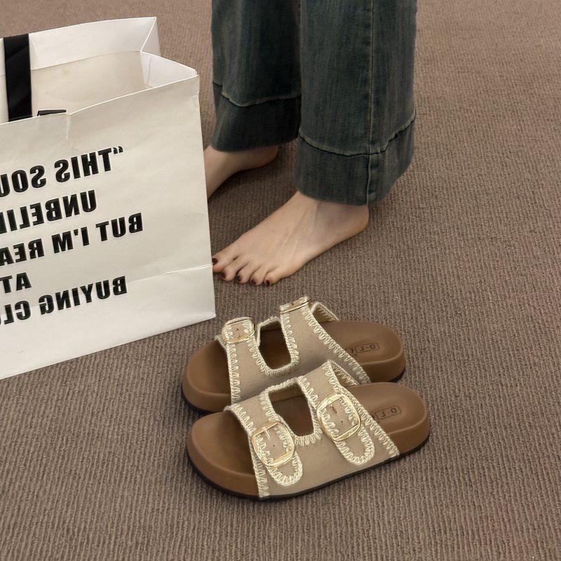 

Кеды на платформе с подошвой-маффином Повседневные Birkenstocks Шлепанцы с одной перемычкой Летняя женская обувь Ретро Римские сандалии 35 хаки
