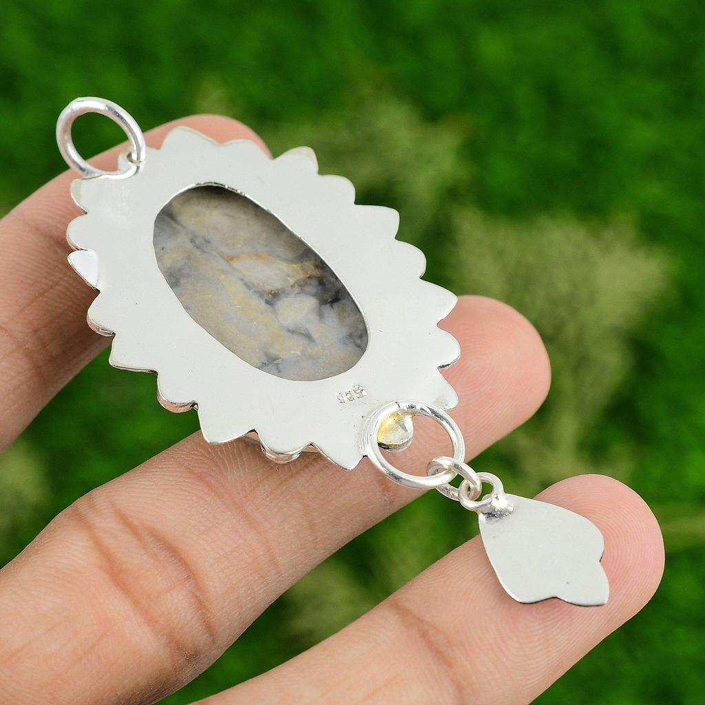 Natural Porcelain Jasper Sterling Silver Trendy Mother Artisan Pendant Jewelry