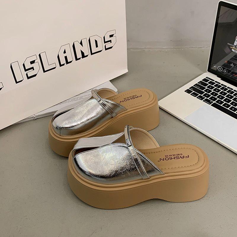 

Small summer bag head slippers women s sandals heighten fashion new soft bottom thick bottom outer wear half drag lightweight 2025 40