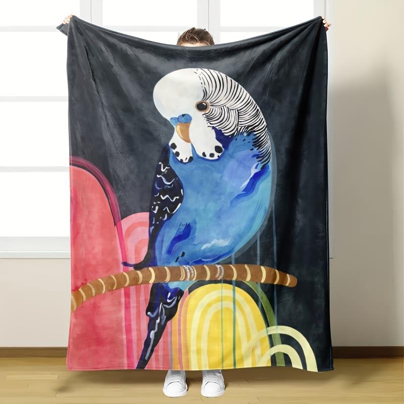 

Blue Budgerigar Bird Fleece Blanket Artistic Design Soft Cozy Throw Home Decor for Living Room or Bedroom Gift for Bird Lovers 70x100cm28x39in