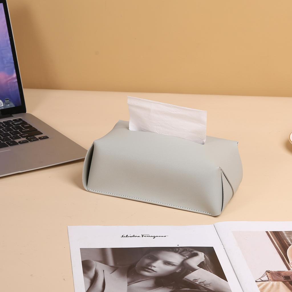 PU Leather Tissue Box Cover Rectangular Soft Surface Durable Construction for Home Office Car Use Easy Refill Design with Protective Bottom Base