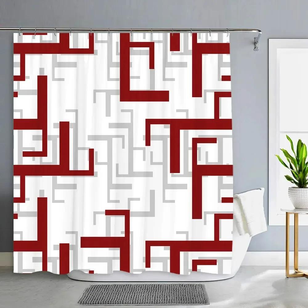 Tenda da doccia geometrica semplice e moderna in tessuto di poliestere decorativo lavabile in lavatrice, tenda da appendere, decorazione per il bagno