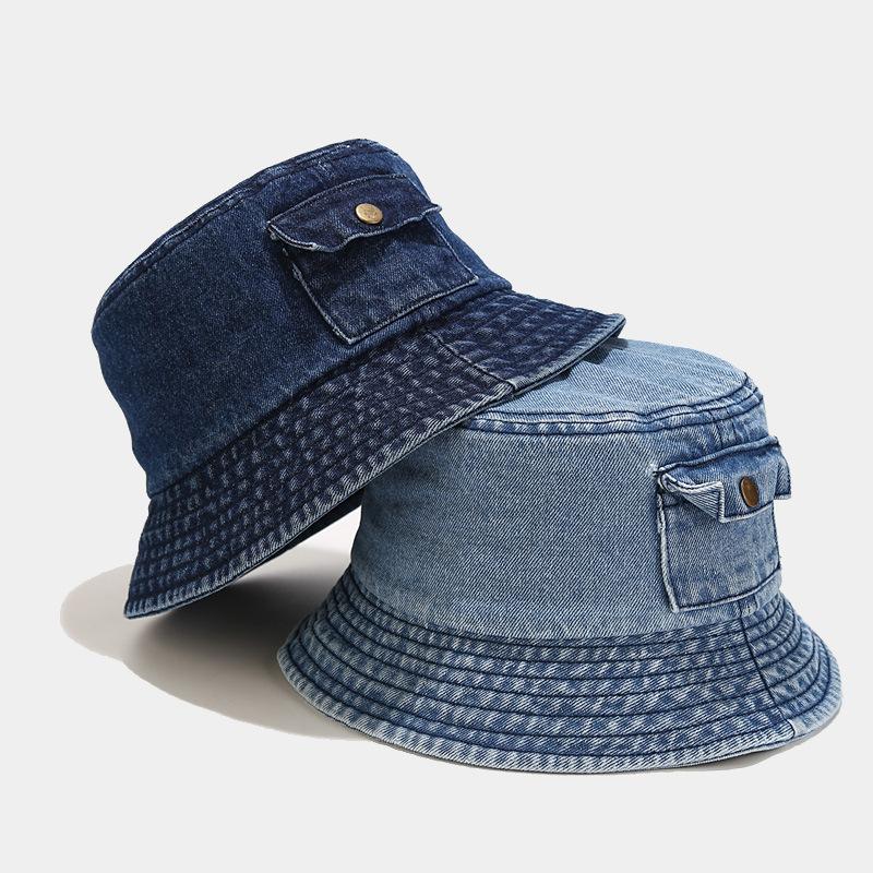 Korean Denim Bucket Hat for Women Vintage Solid Color Fisherman Cap Summer Outdoor Travel Girls Panama Sun Hats