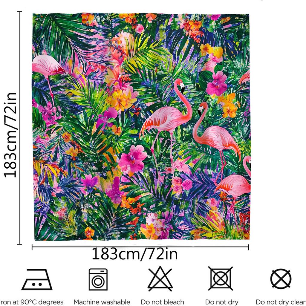 1 Tropisk flamingo och regnskogstryckt duschdraperi, vattenavvisande polyestertyg, fläckbeständigt, maskintvättbart