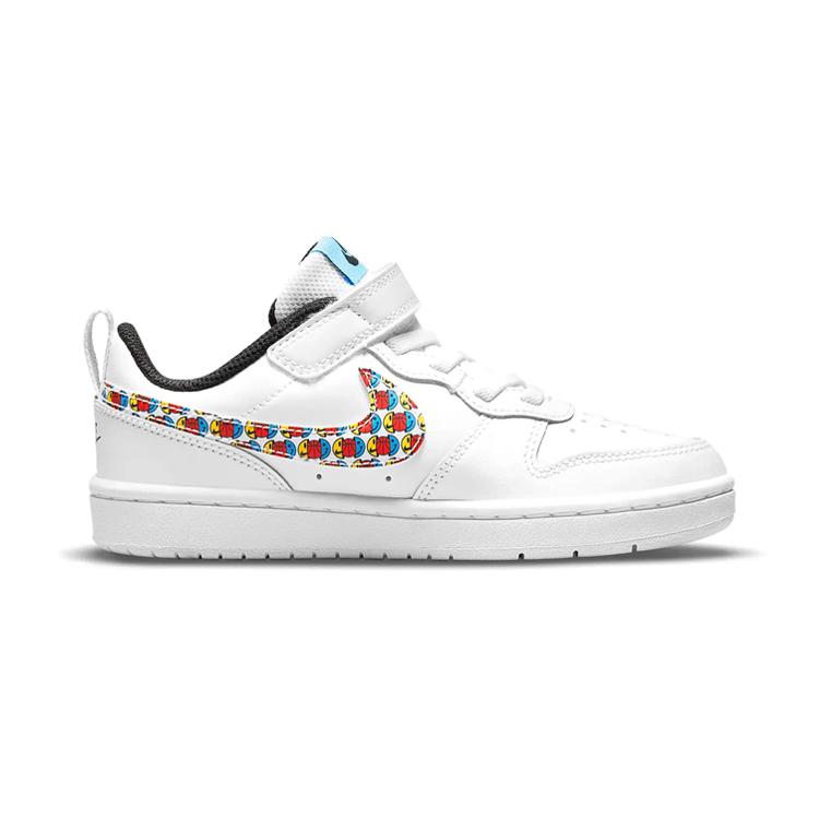 Nike Court Borough Low 2 SE PreSchool 'Happy Hoops' (Unisex) White / Black / University Blue / Multi-Color Kids' Skateboarding Shoes DM8099 100