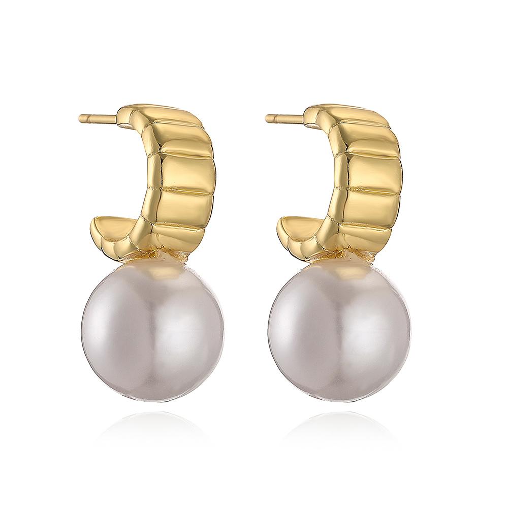 

HECHENG,Hoop Earrings Heart Imitation Pearl Brass 18k Gold Plated Golden Circular Earrings Women s Vintage Zircon