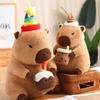Happy Capybara Birthday Plush Toy Doll Pillow Milk Tea Cake Decoration Flower