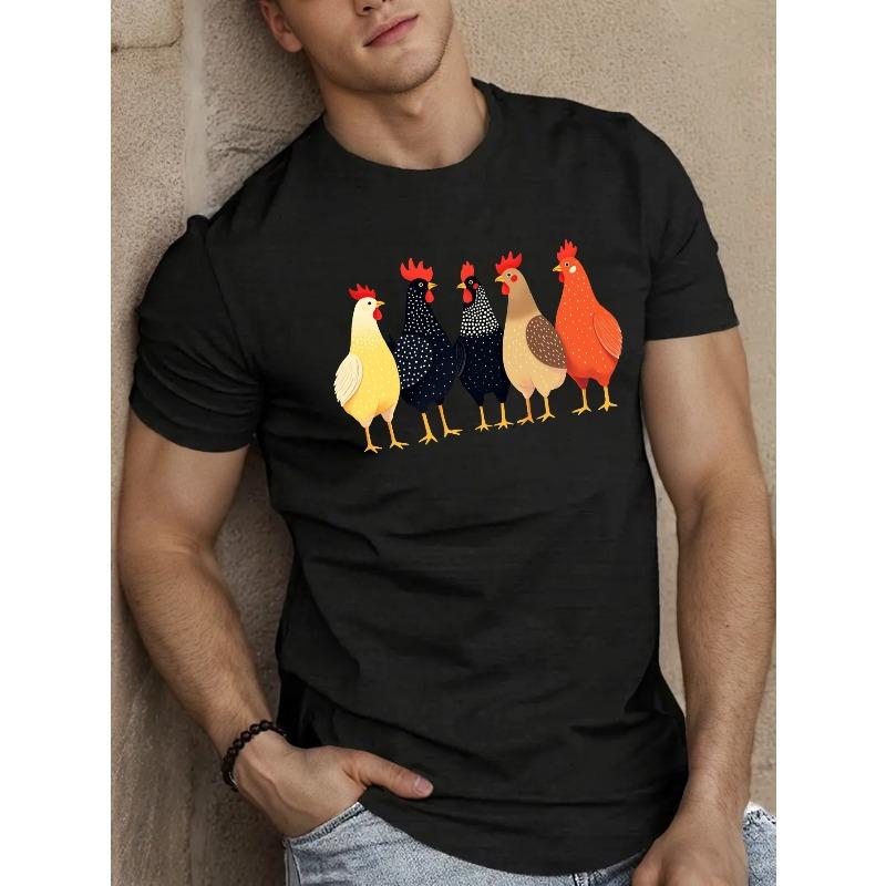 European sizes Five Stylized Chickens in a Row Men's Short Sleeve T-shirt Summer T-shirt Top