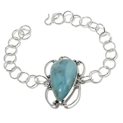 Naturlig Akvamarin Ädelsten Handgjord 925 Sterling Silver Armband 7-8" H1n43