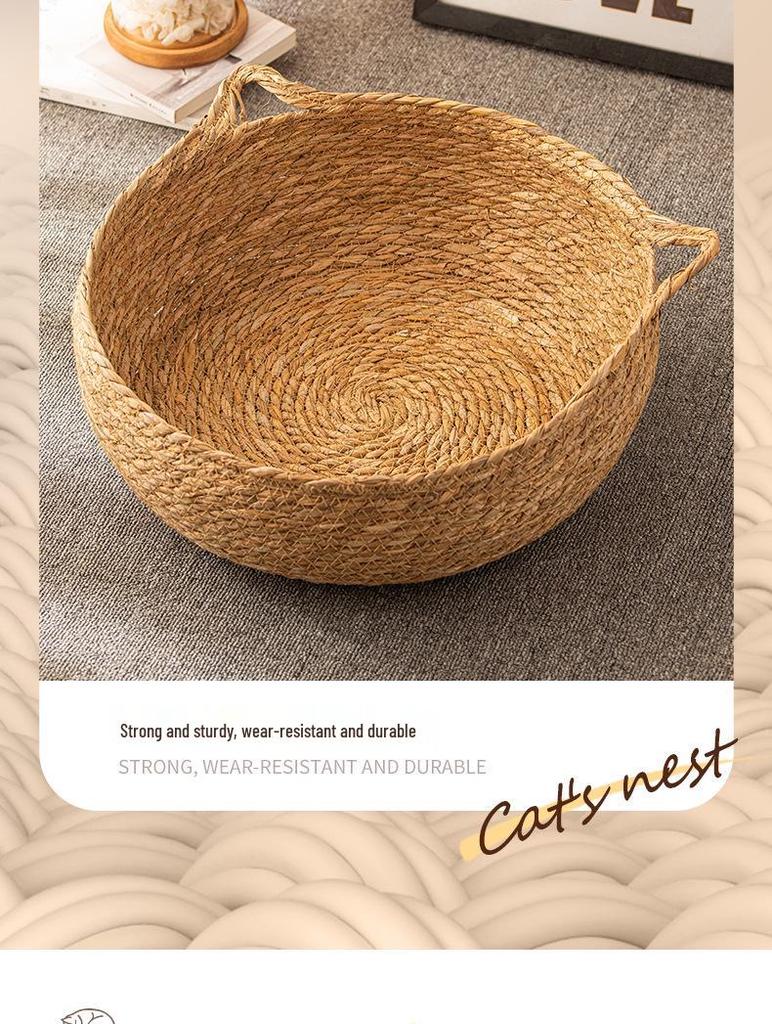 Four Seasons Rattan Cat Nest: Cozy Straw-Weaved Bed for Cats & Small Dogs