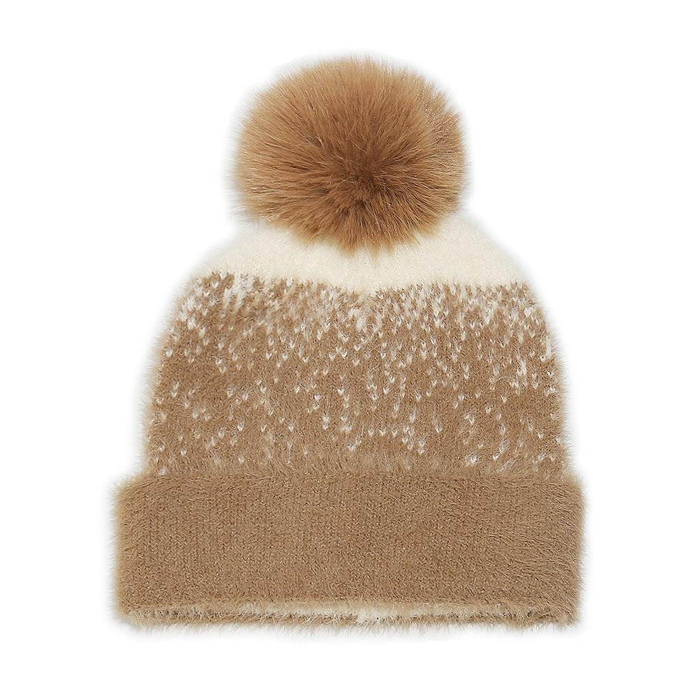 Winter hat children Temu autumn and winter new wool hat imitation mink jacquard knitted hat ear hat women