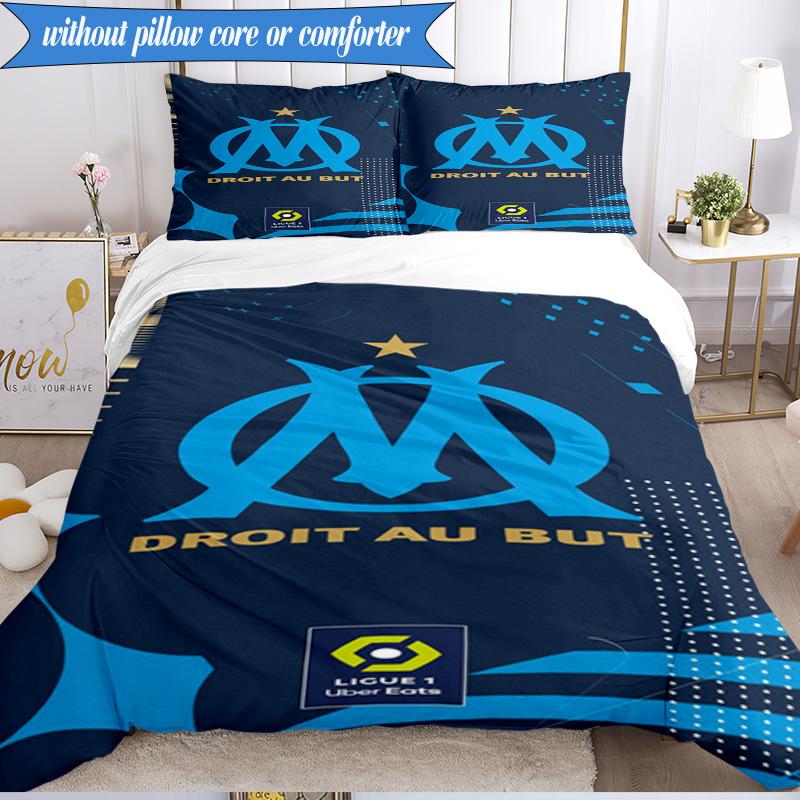 3PCS Olympique Football Crest Printed Soft Bedding Set,Including 1pc Duvet Cover And 2pcs Pillowcases Perfect for Bedroom, Dormitory, Fan gift