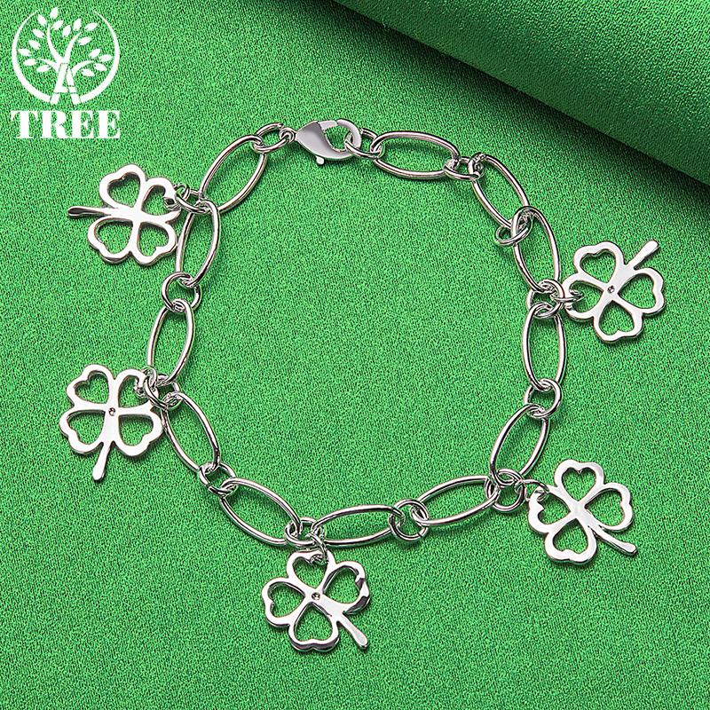 Korean Fashion 925 Sterling Silver Four-Leaf Clover Pendant Bracelet For Women Exquisite Jewelry Accessories Birthday Party Gift