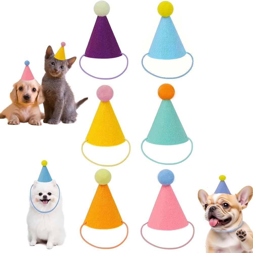 6pcs Animal Party Hats Cone-Shaped Birthday Hats Cats Dogs and Other Small Animals Durable Sewn Edge Polyester and Acrylic Blend