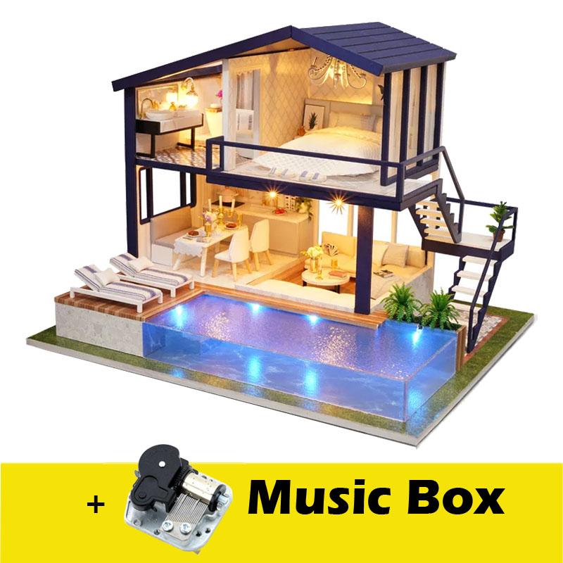 DIY Doll House Miniature Dollhouse With Furnitures Wooden House Miniaturas Toys For Children New Year Christmas Gift A