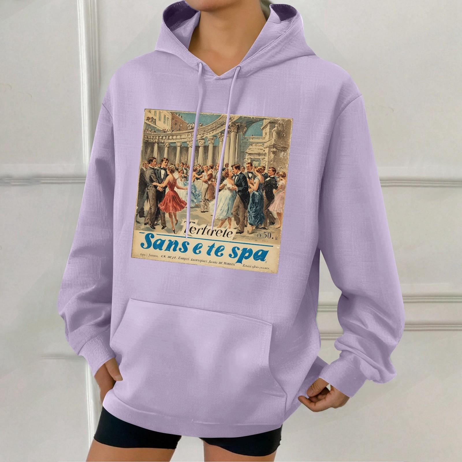 

Женская модная толстовка с капюшоном в стиле ретро с принтом и карманами M