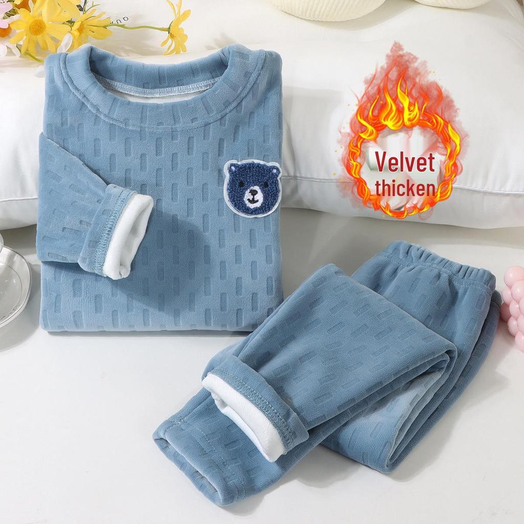 Kids' Cozy Velvet Pajama Set for Boys and Girls - Thick, Two-Piece, Autumn/Winter Wear