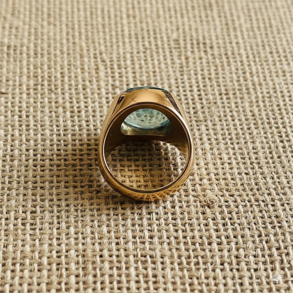 Aquamarine Signet Ring, 925 Solid Sterling Silver, Round Brilliant Gemstone Ring, Unisex Bold Ring, Handmade Jewerlry