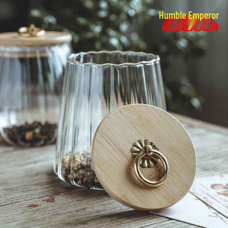 Qianxing Striped Glass Storage Jar Set with Bamboo Lids