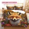 Red Fox with Mushrooms Pattern Bedding Quilt Set  Home Decoration  Gift (1 * duvet cover + 2 * pillowcase  without core)