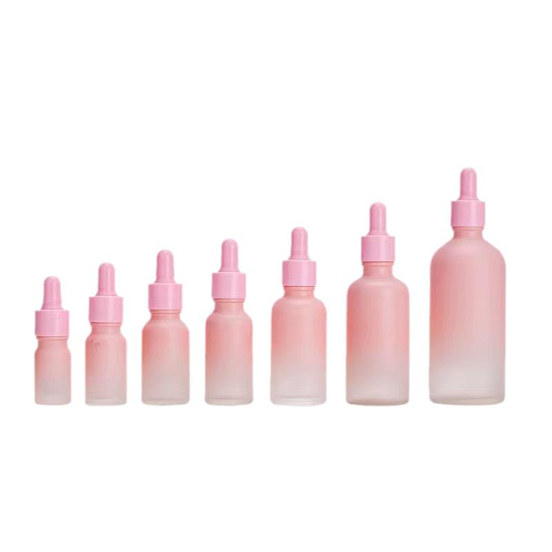20ml Gradient Pink Frosted Serum Bottle with Rubber Dropper