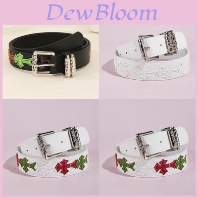 Punk Cross Flower Pu Belt With Metal Clasp For Casual Fashion Men