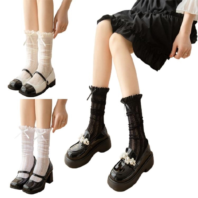 Cute Sweet Womens Socks Vintage Lace Socks Bowknot Long Socks Stockings for Girl