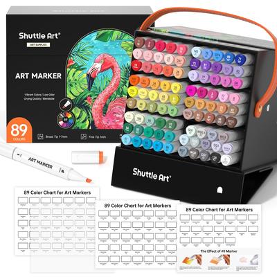Shuttle Art Illustration Marker Pen Set with Blender Wide and Fine Carrying Case Perfect for Coloring and A Great Gift for Adults and 88-Color