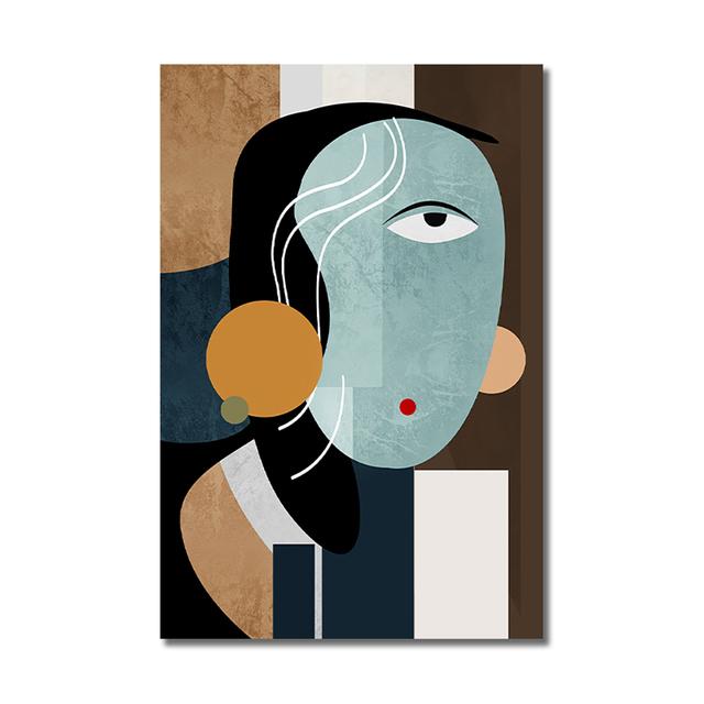 Oljemalerier i Picasso-stil, abstrakte geometriske linjer, kvinnelige ansiktsbilder, plakater og hjemmedekor
