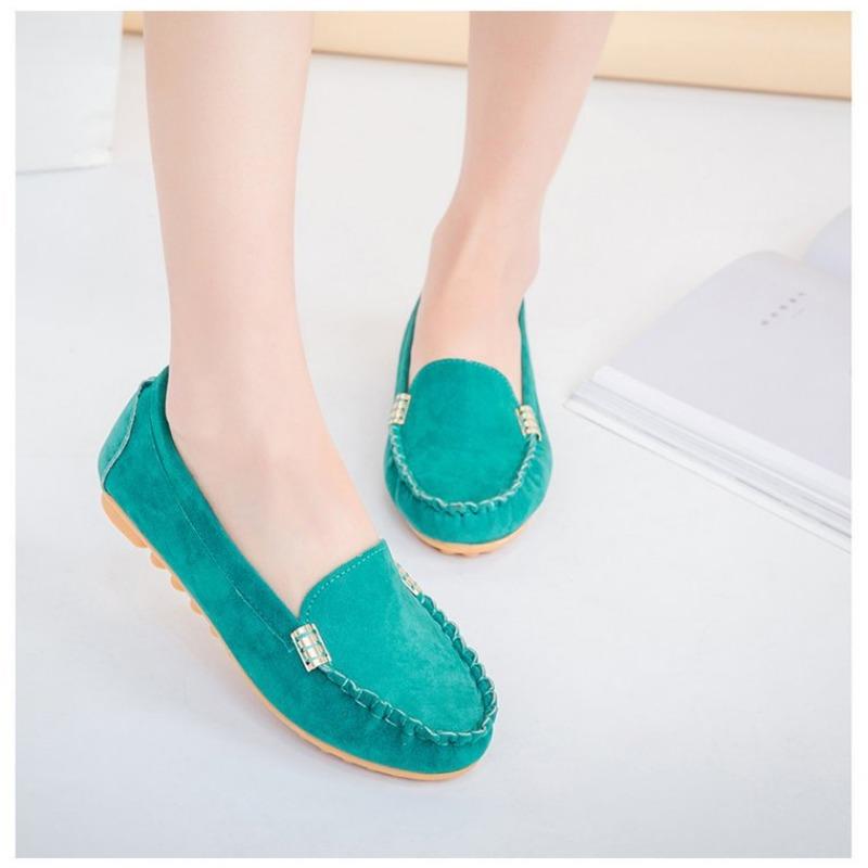 Women's Flat Single Shoes Four Seasons Large Size Bean Shoes Frosted Breathable Shallow Flat Heel Versatile Non-slip Women's Shoes Trend