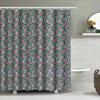Green Floral Pattern Waterproof Shower Curtain Bathroom Decor Accessory With Hooks Pink Flowers On Green Background, Modern Desi