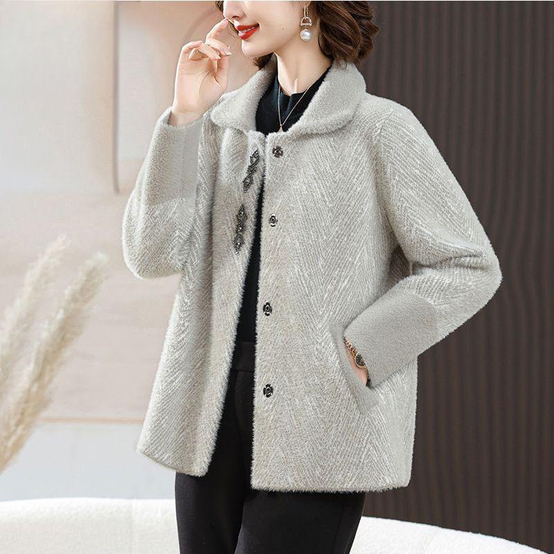 

Женский шерстяной кардиган Осень/зима Тепло Плюшевый вязаный кардиган Куртка Длинные рукава Большой размер Шерстяной вязаный кардиган Свитер Топ 4XL светло-серый