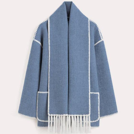 2023 Autumn/Winter Women's Wool Coat with Scarf & Tassels - European & American Style, Thick & Loose.