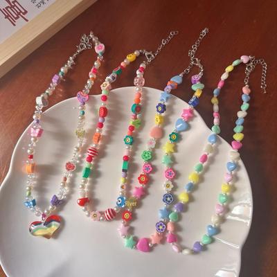 Collier coréen arc-en-ciel fait main 2023 avec des accents Smiley, fleur et perle