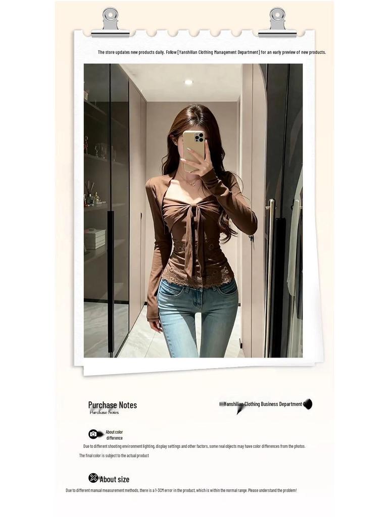 Women's Slimming Bow Tie Lace-up T-shirt - Autumn/Winter Style