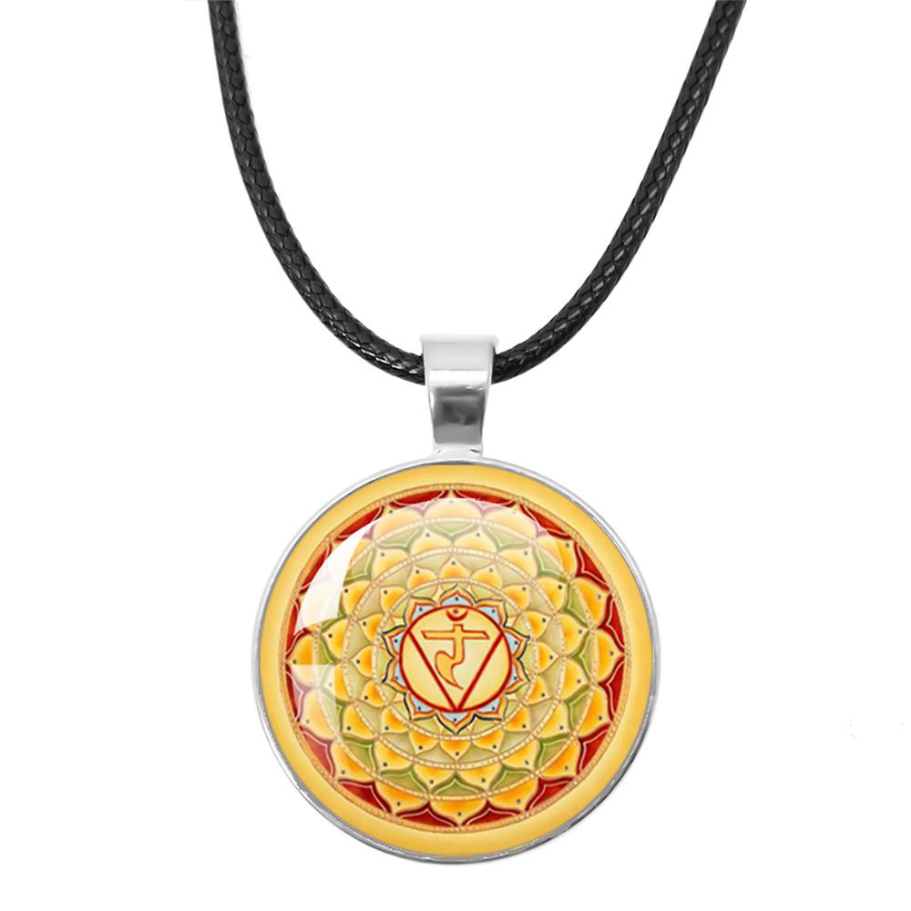 New Necklace Mandala Art Picture Rope Chain Glass Pendant Necklaces Sacred Geometry Yoga Om Fashion Jewelry Gift