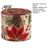 Burlap Christmas Ribbon 1 Roll for Gift Wrapping Tree Decor, Vintage Patterned Rustic Home Decor Imitation Linen Wired Fabric DIY Crafts And Wreaths,