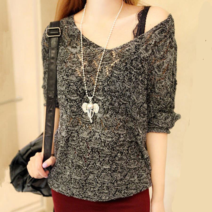 Cardigan a Maglia Larga Svuotato Scollo a V Monocolore Autunno Cappotto Sottile Pullover da Donna Maniche a Raglan