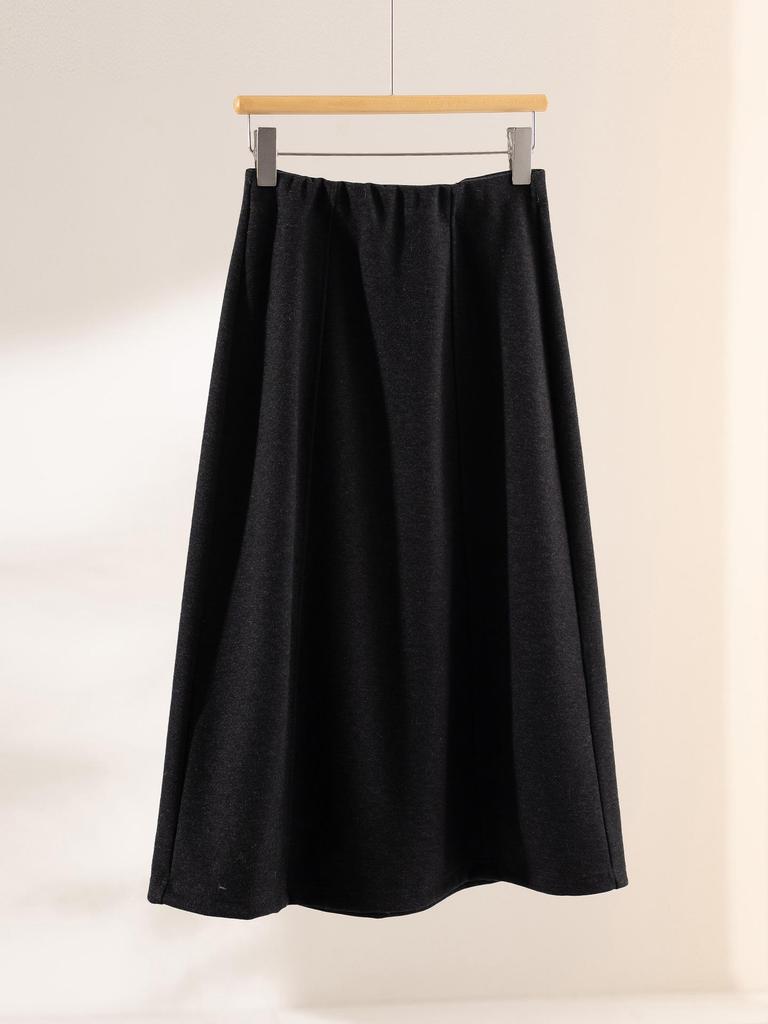 Rongtai High-Waisted A-Line Woolen Skirt for Women - 2025 Autumn/Winter Fashion, Mid-Length, Over-the-Knee, Casual Style