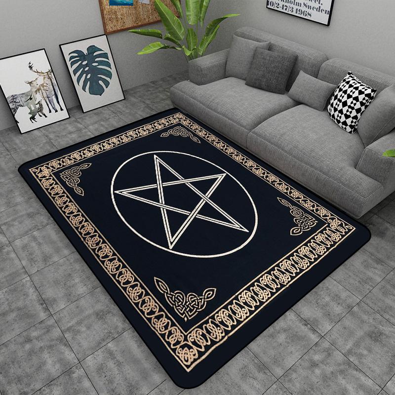 Triple Moon and Pentagram Altar or Tarot Witchy Floor Mat Black Witch Rug Gothic Decor Phases Divination Runic Carpet
