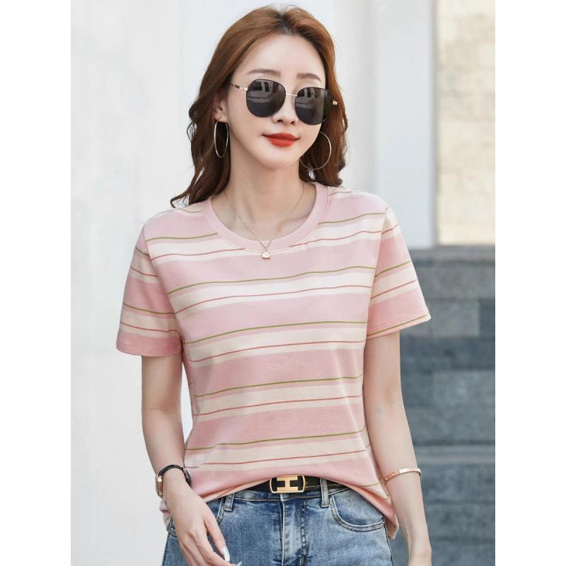 Summer New Striped Plus Size Loose Short Sleeve Women's T-Shirt Round Neck Casual Versatile Top Hot Item