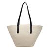 Borsa Tote in Paglia Intrecciata con Manici in Pelle Nera Grande Capacità Borsa da Spiaggia Estiva Borsa a Mano Casual da Donna per Uso Quotidiano