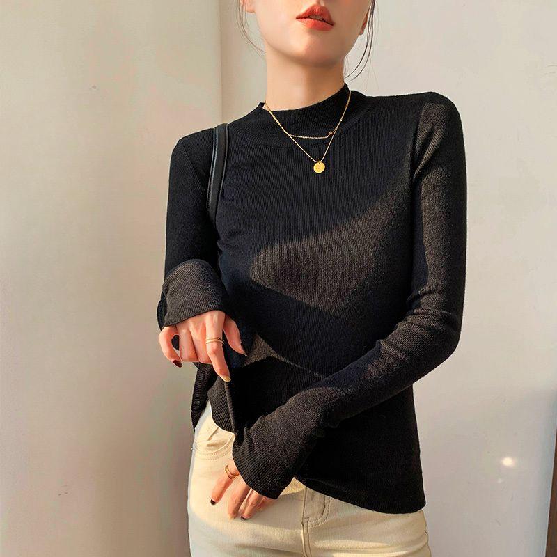 Women's Knitted Jumper Autumn Winter Half-high Neck SlimLong-sleeved Pullover Sweater Women's Knitted Bottoming Shirt