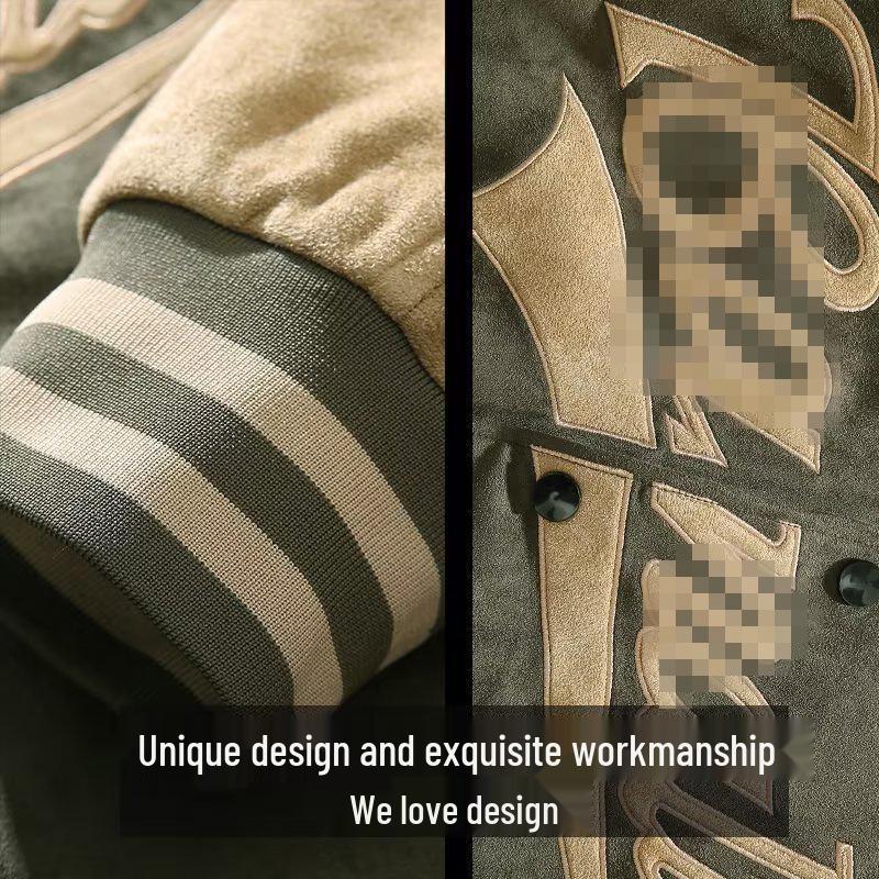 Men's Suede Embroidered Retro Baseball Jacket - Autumn & Winter Pilot Style