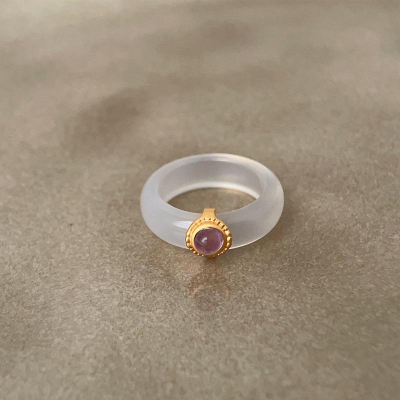 New Chinese Natural Stone Chalcedony Agate Ring Women'S Light Luxury Retro High-End Fashion Trend Versatile Ring Ring
