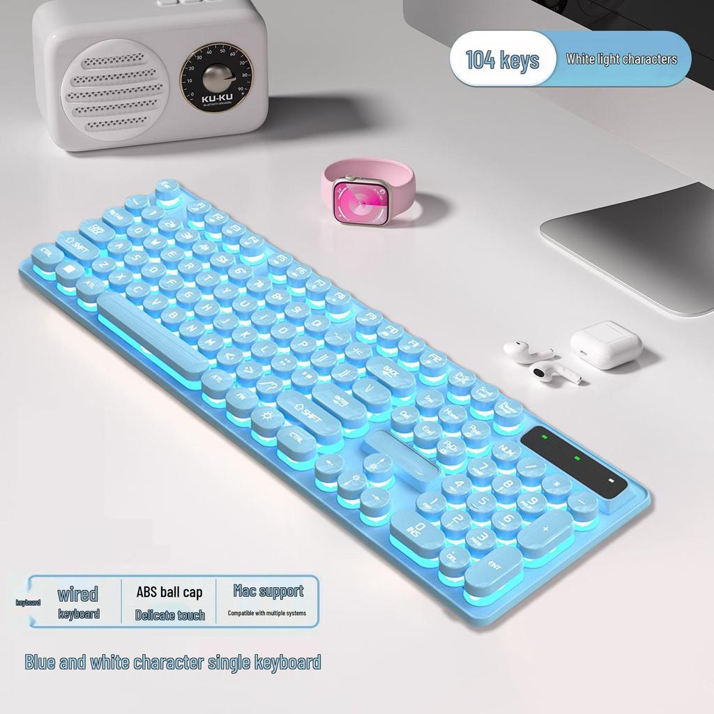 Punk Wired Mechanical Keyboard & Mouse Set with Color-Block Design, Backlit Keys, High Aesthetic, and Enhanced Tactile Feel for Office and Gaming Use