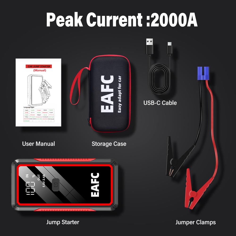 EAFC Jump Starter Power Bank 12V Booster for Car Start 2000A 1000A Battery Quick Charger Portable Auto Starting Device Powerbank