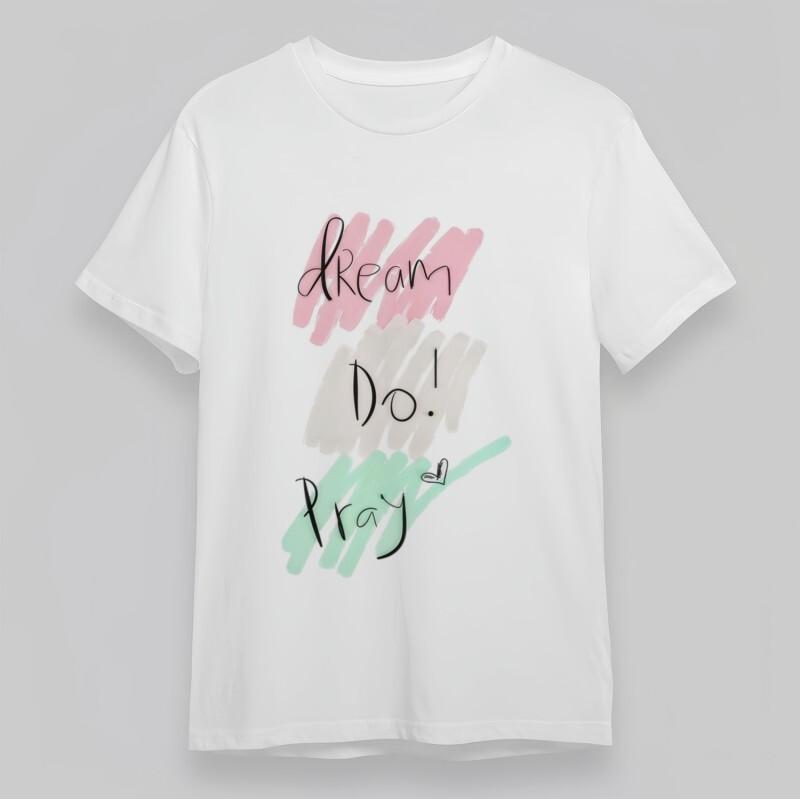 

Women s Plus Size Classic T-Shirt Dream Do Pray Pastel Brushstroke Cotton Tee XL