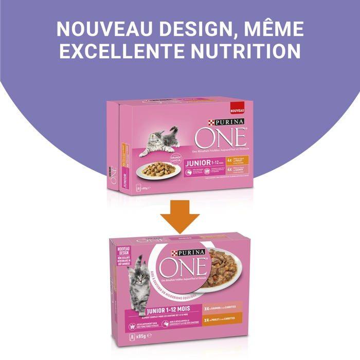 Aliment complet - PURINA - ONE Junior - Saveurs Saumon et Poulet - Sachets 8 x 85g - Pour Chatons