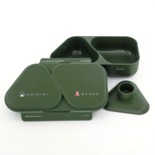 OSK Onigiri Lunch Box, Khaki, 465ml, Made in Japan, Fits Onigirazu Rice Balls, Includes Side Dishes, Microwave Safe, Includes Pressed Mould, Simple, S